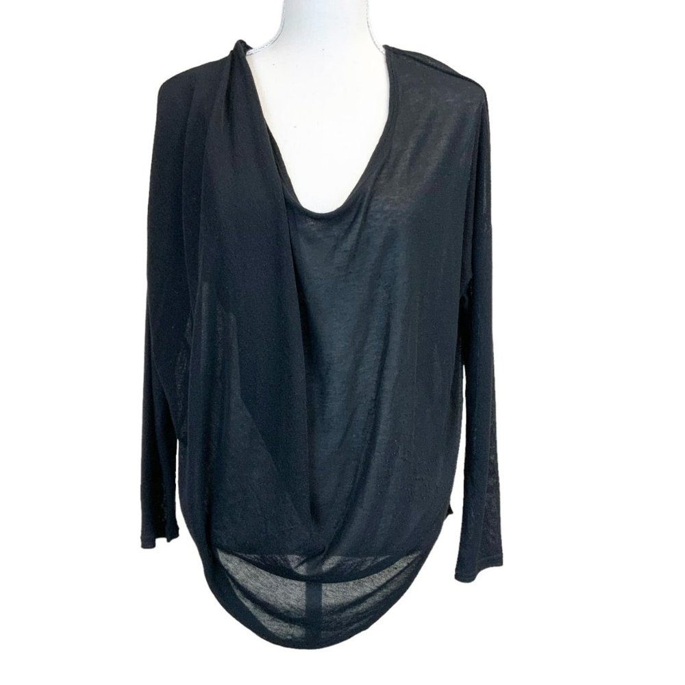 We The Free Drape Knit Lightweight Long Sleeve Semi Sheer Top Black Size Medium